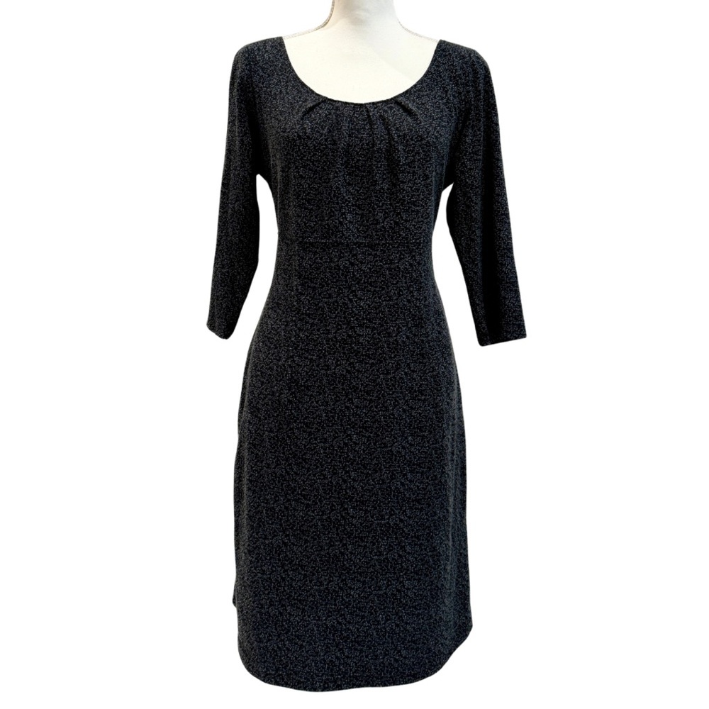 Ann Taylor Black & Gray Scoop Neck Sheath Dress | 3/4 length sleeves (12)